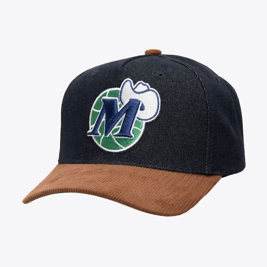 Mitchell-Ness-Denim-Brown-Dallas-Mavericks-Corduroy-Hardwood-Classics-D-Stressed-Pro-Snapback-Hat