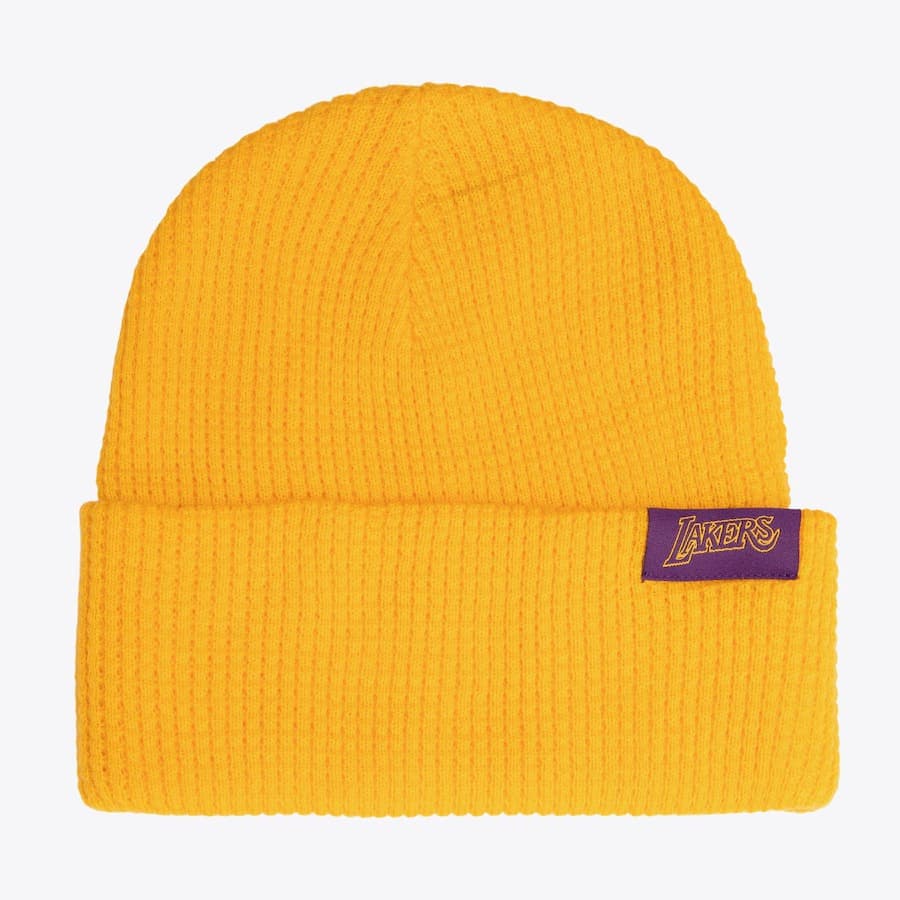 Шапка Mitchell & Ness Gold Los Angeles Lakers Hardwood Classics Leggo My Waffle Cuffed Knit Hat