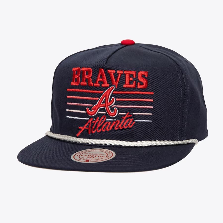 Бейсболка Mitchell & Ness Navy Atlanta Braves Radiant Lines Deadstock Snapback Hat