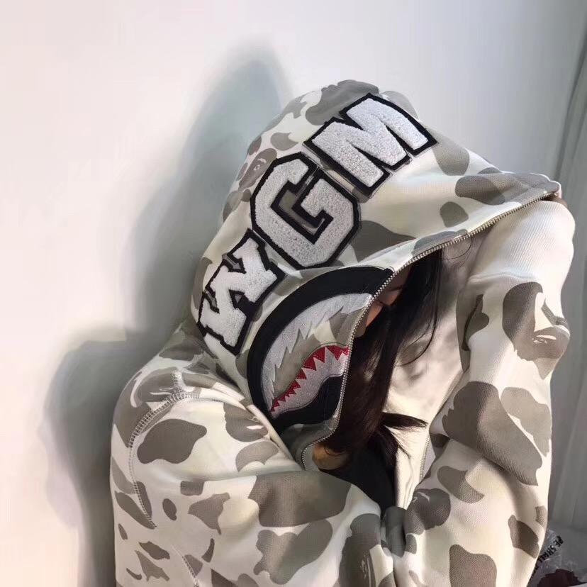 Худи BAPE City Camo Half Shark Full Zip Hoodie White