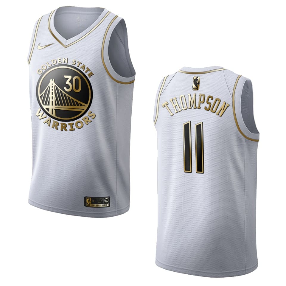 Баскетбольная джерси 2020 Warriors #11 Klay Thompson Golden Edition White Swingman Jersey