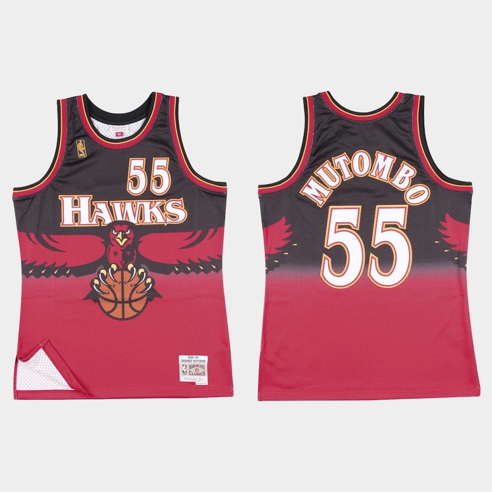 Баскетбольная джерси 1996-97 Atlanta Hawks #55 Dikembe Mutombo Hardwood Classics Red Jersey