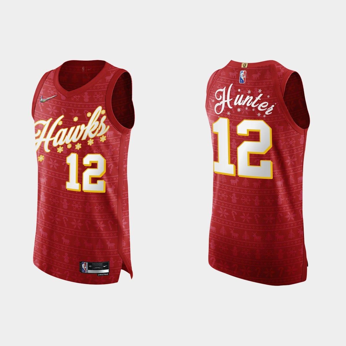 Баскетбольная джерси 2021 Atlanta Hawks #12 De’Andre Hunter NBA 75th Christmas Red Authentic Jersey