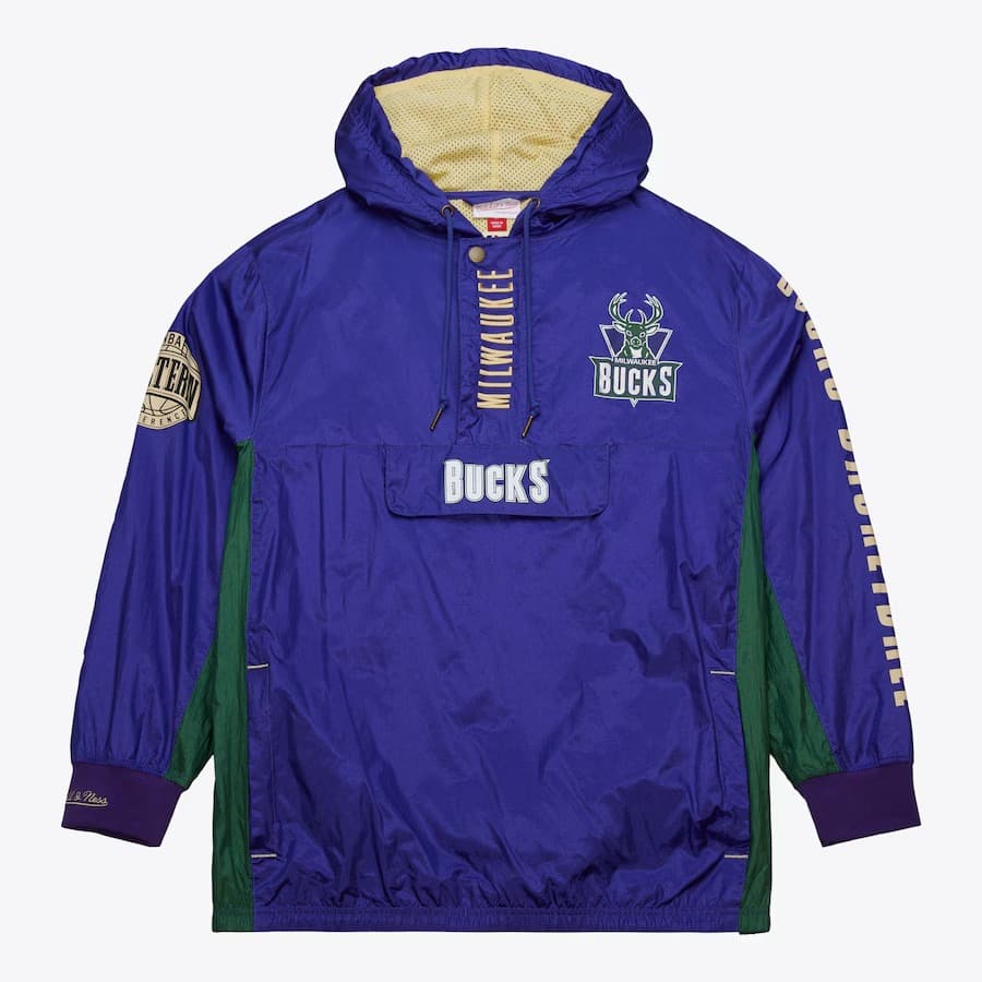 Анорак Mitchell & Ness Purple Milwaukee Bucks Team OG 2.0 Vintage Logo Anorak Quarter-Zip Hoodie Windbreaker Jacket