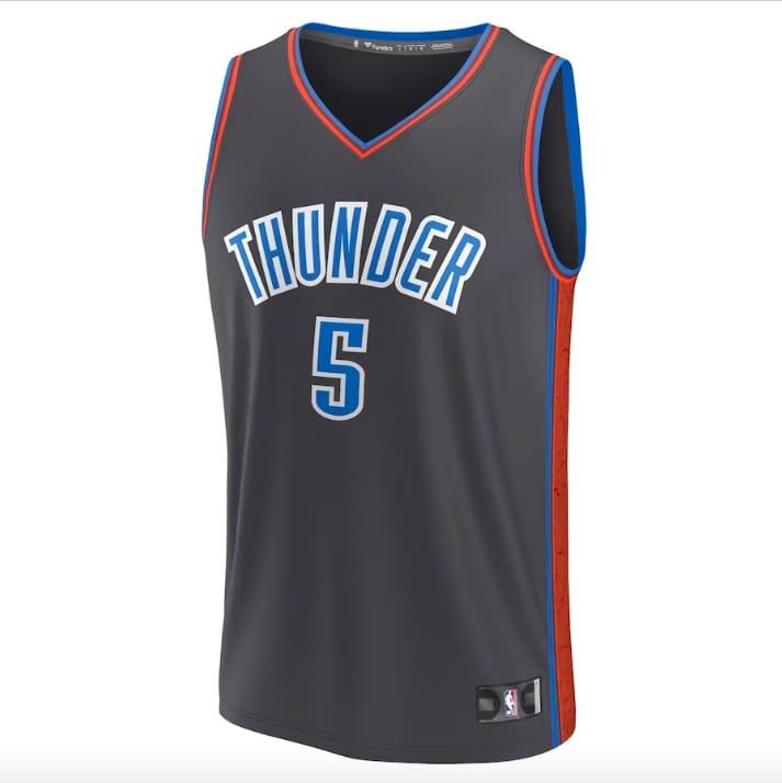 Баскетбольная джерси 2022-23 Oklahoma City Thunder #5 Luguentz Dort Fastbreak City Grey Jersey