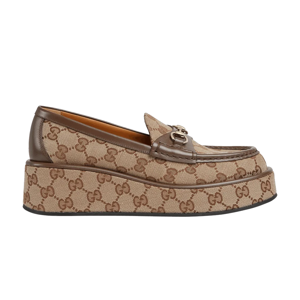 Кроссовки Gucci Wmns Horsebit Wedge Loafer 'GG Supreme - Beige'