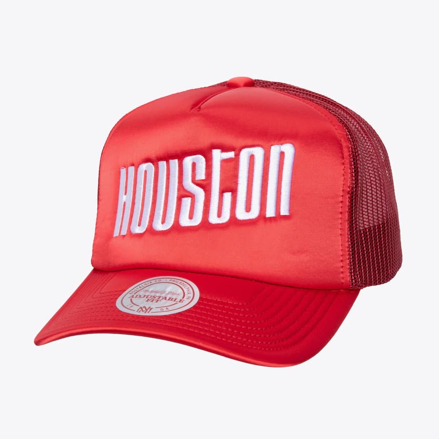 Бейсболка Mitchell & Ness Red Houston Rockets Satin Trucker Snapback Hat