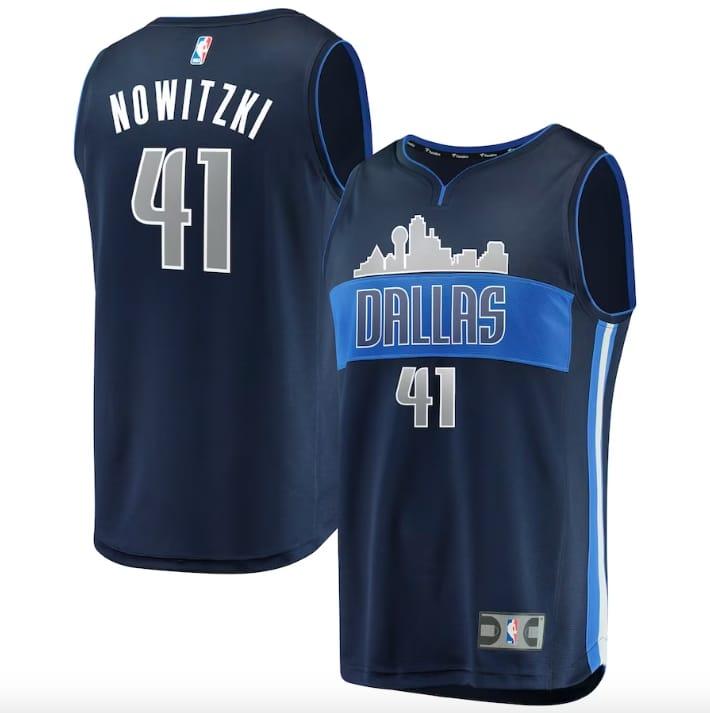 Баскетбольная джерси Dallas Mavericks #41 Dirk Nowitzki Fast Break Statement Navy Jersey