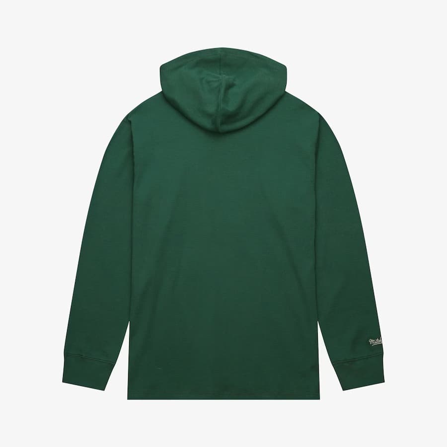 Худи Mitchell & Ness Green Milwaukee Bucks Vintage Logo Thermal Lightweight Pullover Hoodie