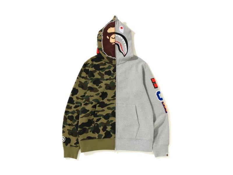 Худи BAPE 1st Camo 2nd Ape Shark Half Full Zip Hoodie Grey/Green