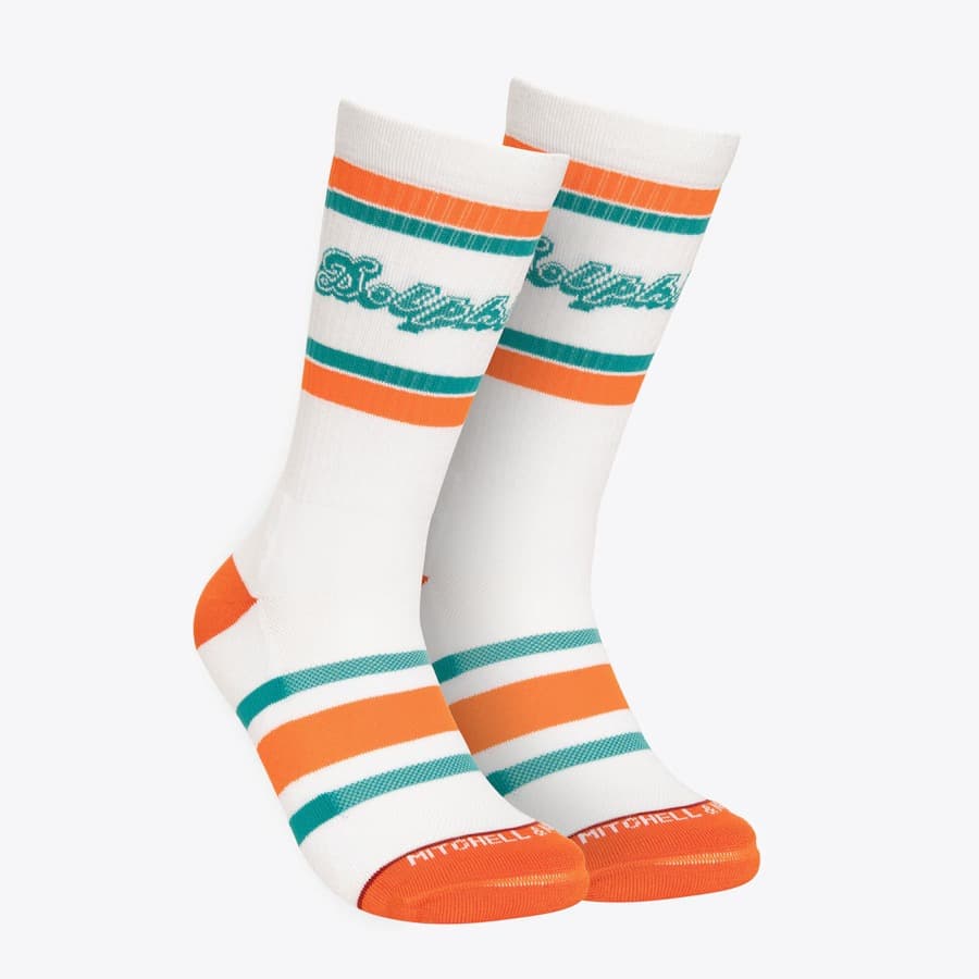 Спортивные носки Mitchell & Ness White Miami Dolphins Team Stripes Crew Socks