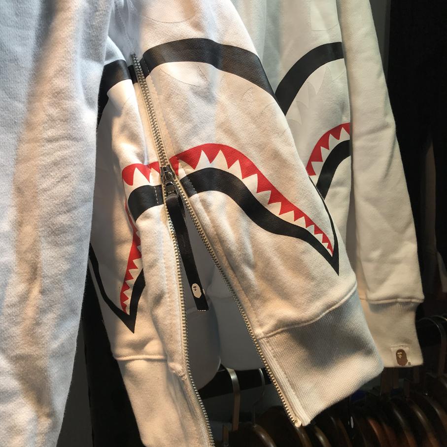 Худи BAPE Side Zip Shark Wide Pullover Hoodie White