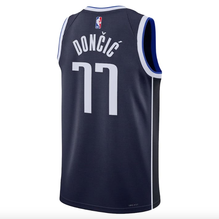 Баскетбольная джерси 2022-23 Dallas Mavericks #77 Luka Doncic Jordan Statement Navy Jersey