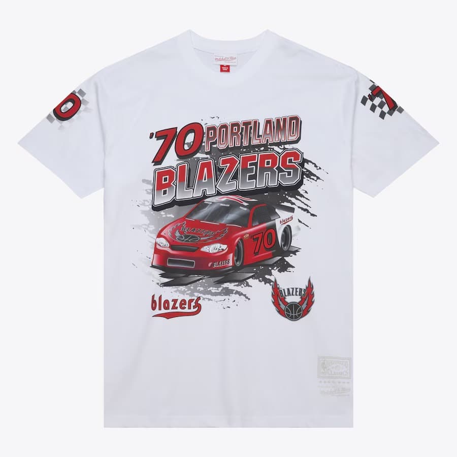 Футболка Mitchell & Ness White Portland Trail Blazers Speedway T-Shirt