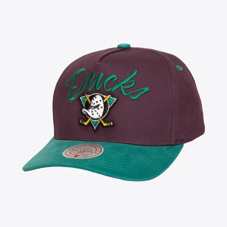 Бейсболка Mitchell & Ness Purple Anaheim Ducks Vintage Hockey Script Arch Pro Crown Snapback Hat
