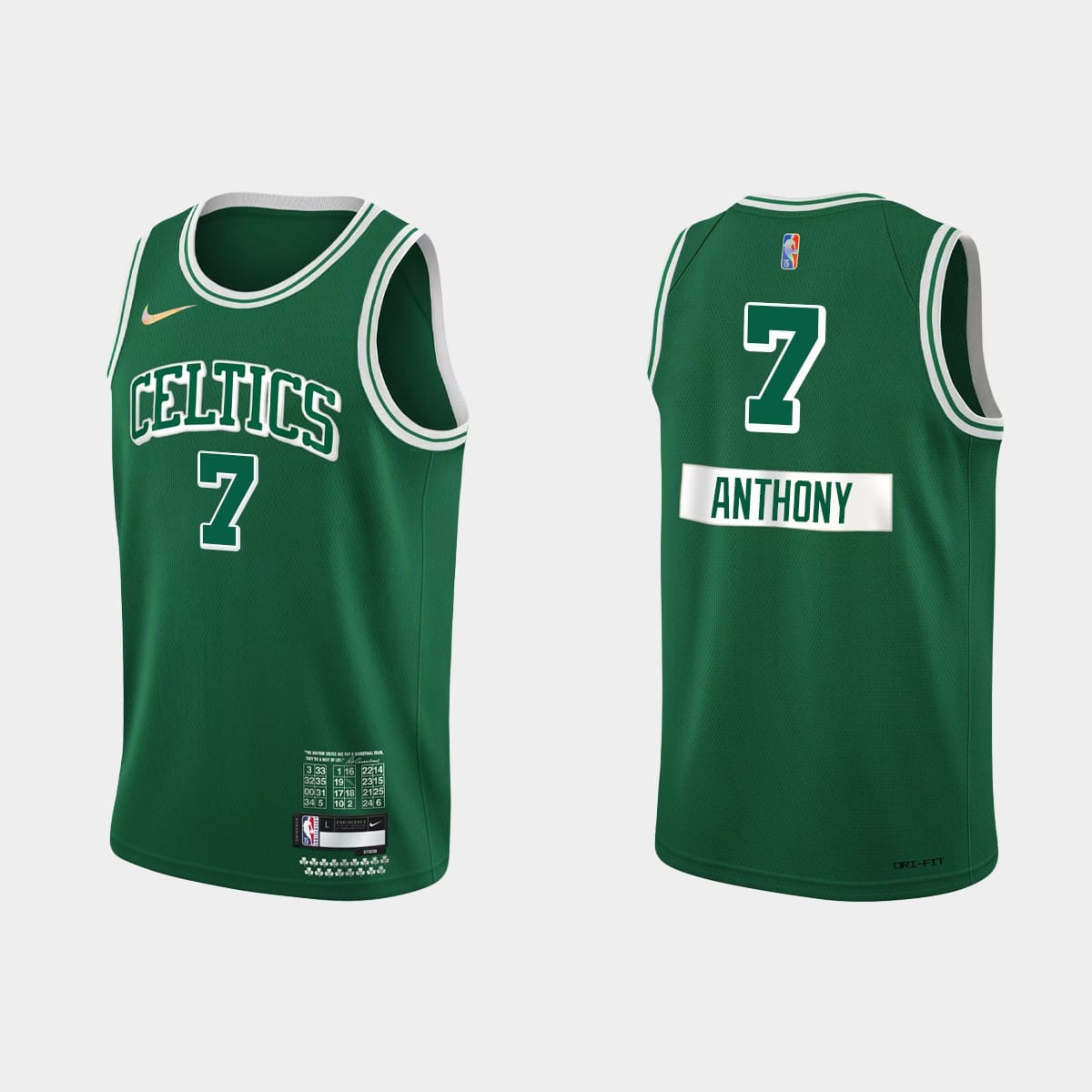 Баскетбольная джерси Boston Celtics #7 Carmelo Anthony  NBA 75th Anniversary City Green Jersey