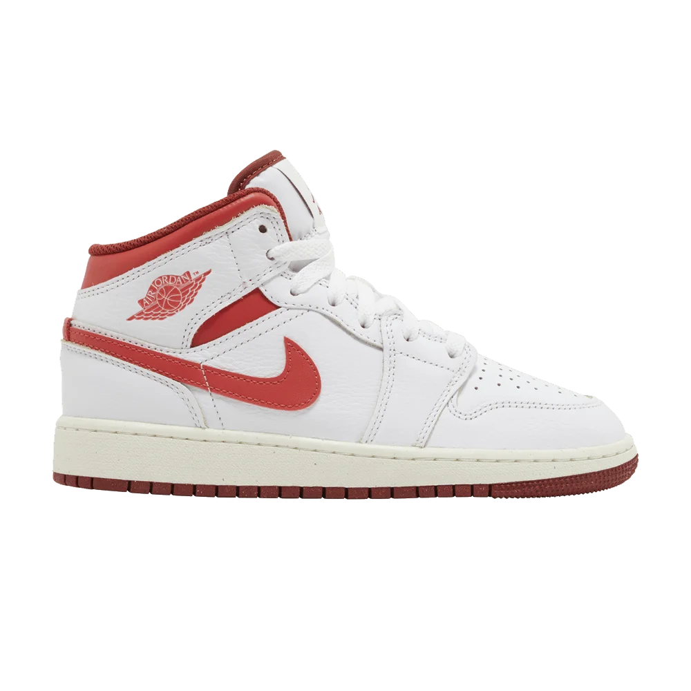 Krossovki-Air-Jordan-1-Mid-SE-GS-White-Dune-Red