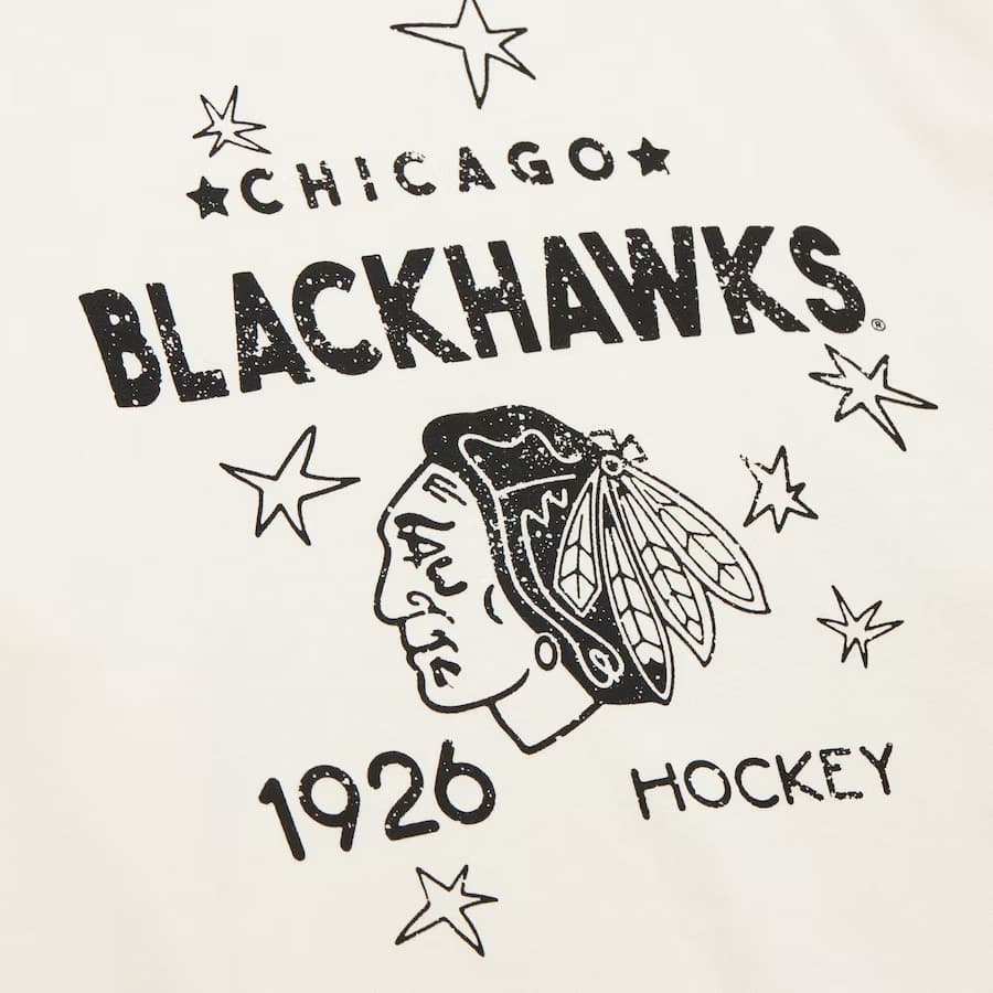 Лонгслив Mitchell & Ness Women's Cream Chicago Blackhawks Logo Lightweight 3.0 Fleece Pullover Sweatshirt