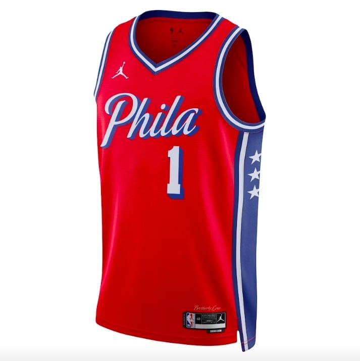 Баскетбольная джерси 2022-23 Philadelphia 76ers #1 James Harden Swingman Statement Red Jersey
