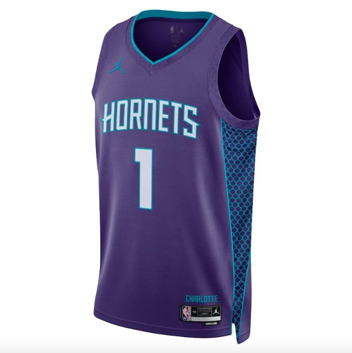 Баскетбольная джерси 2022-23 Charlotte Hornets #1 LaMelo Ball Statement Purple Jersey