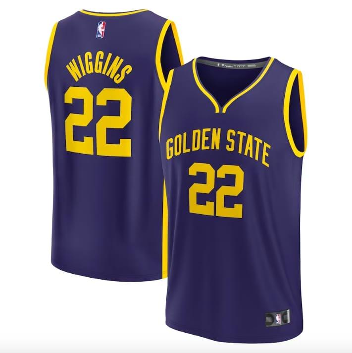Баскетбольная джерси 2022-23 Golden State Warriors #22 Andrew Wiggins Fast Break Statement Navy Jersey