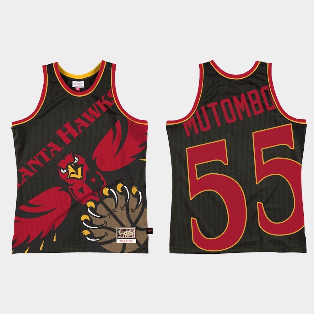 Баскетбольная джерси Atlanta Hawks #55 Dikembe Mutombo Big Face 2.0 Black Jersey