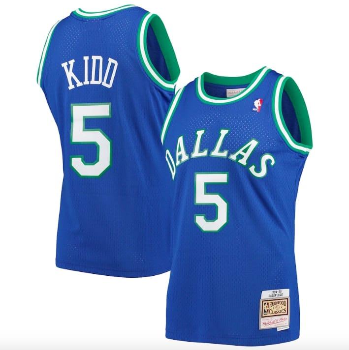 Баскетбольная джерси 1994-95 Dallas Mavericks #5 Jason Kidd Mitchell & Ness Blue Jersey