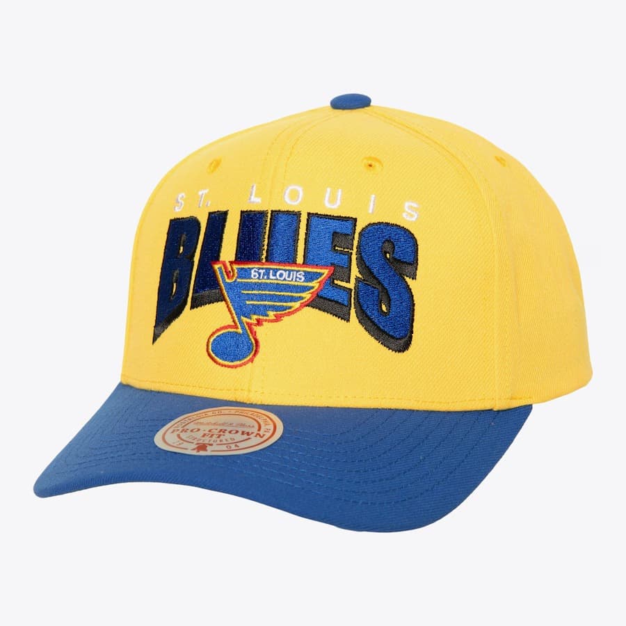 Бейсболка Mitchell & Ness Gold St. Louis Blues Boom Text Pro Vintage Snapback Hat