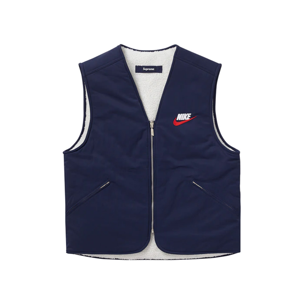 Двусторонний жилет Supreme x Nike Reversible Nylon Sherpa Vest Navy