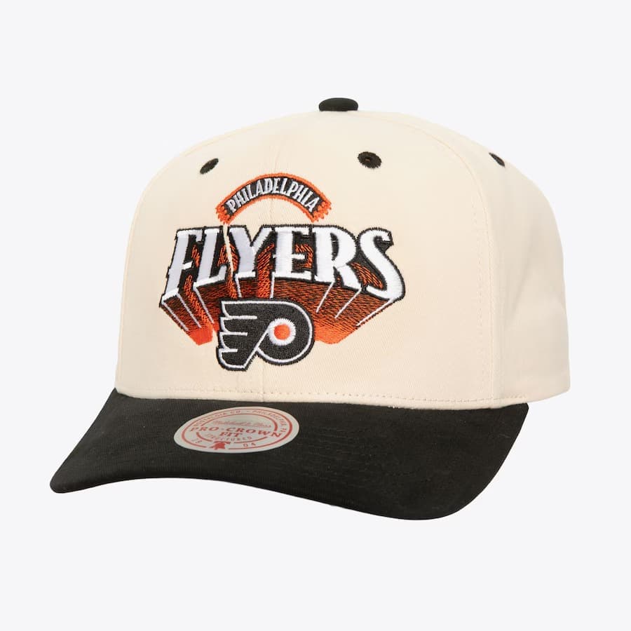 Бейсболка Mitchell & Ness Cream Philadelphia Flyers Vintage Hockey Horizon Pro Crown Snapback Hat