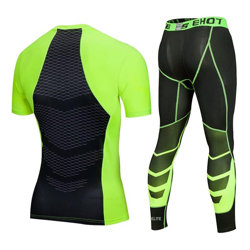 Компрессионный комплект тайтсы и обегающая футболка Ehot Green-Black Tshirt-Tights Set