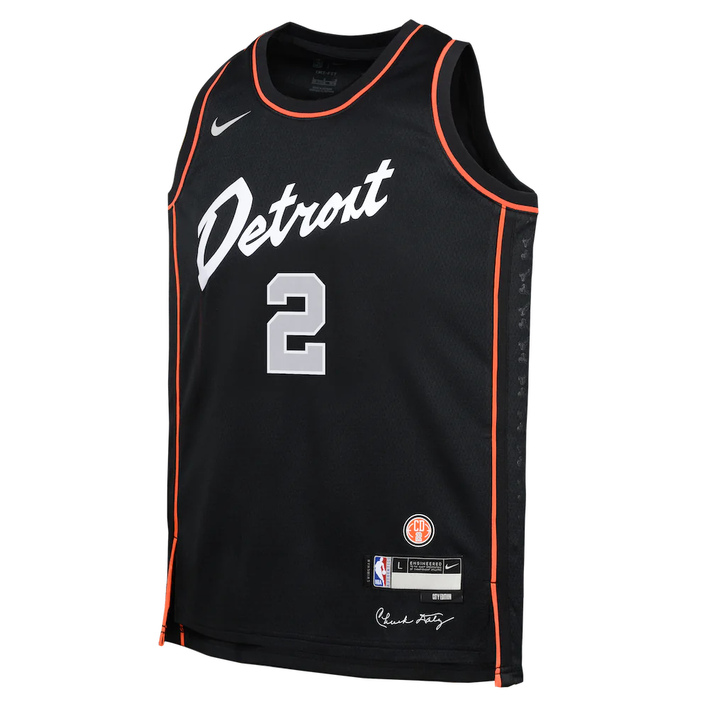 Баскетбольная джерси 2023-24 Detroit Pistons Cade Cunningham #2 Youth Swingman City Edition Black Jersey