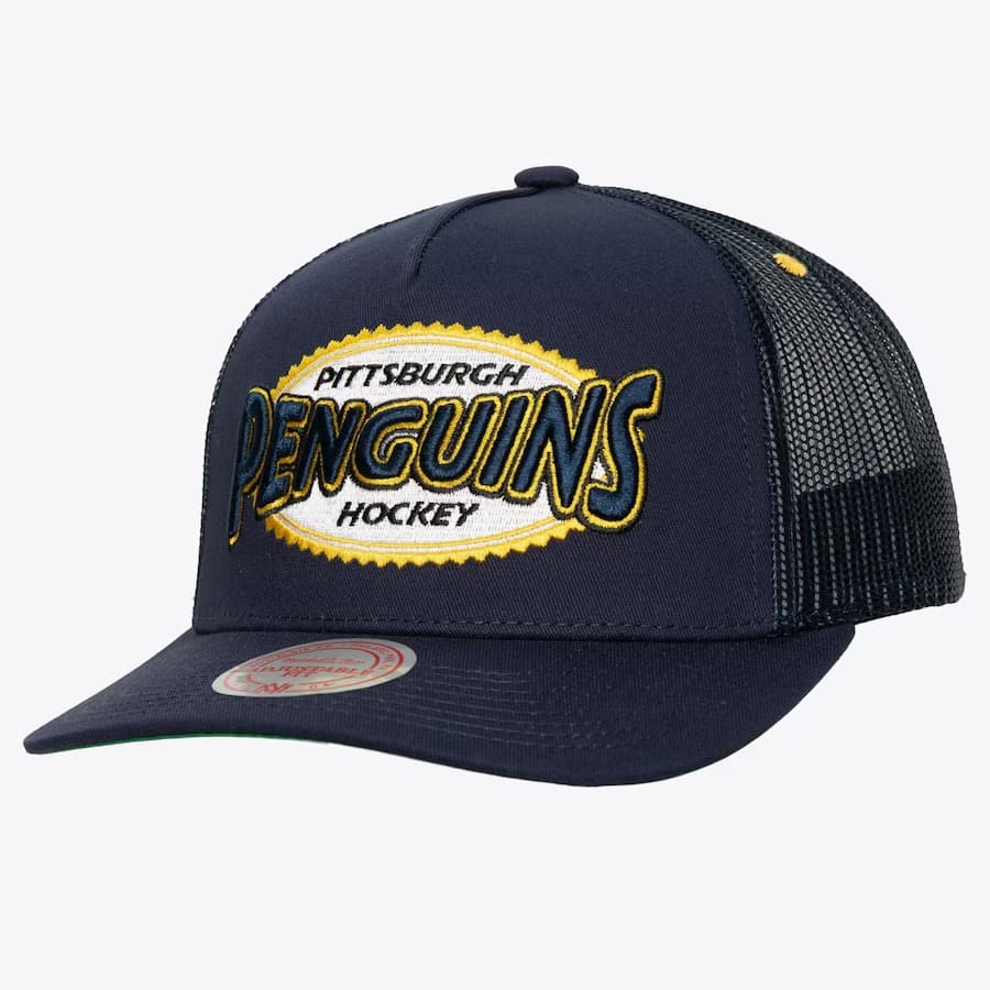 Бейсболка Mitchell & Ness Navy Pittsburgh Penguins Team Seal Trucker Adjustable Hat