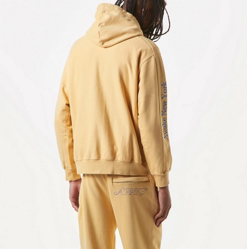 Awake-Classic-Outline-Logo-Paneled-Embroidered-Hoodie-Mustard-4