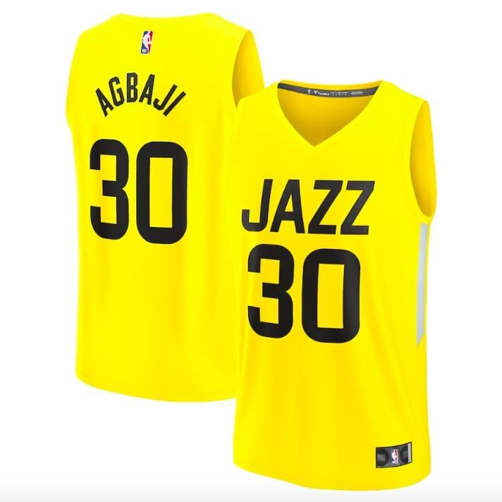 Баскетбольная джерси 2022-23 Utah Jazz #30 Ochai Agbaji Fast Break Icon Yellow Jersey