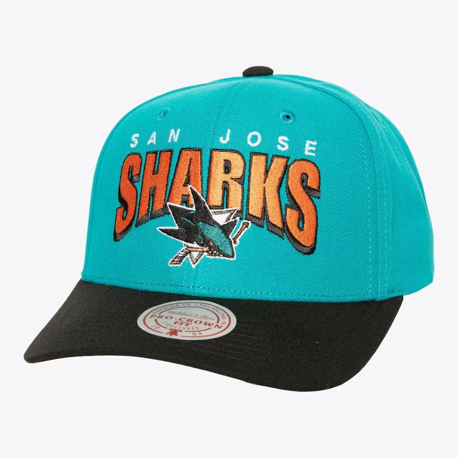 Бейсболка Mitchell & Ness Teal San Jose Sharks Boom Text Pro Snapback Hat