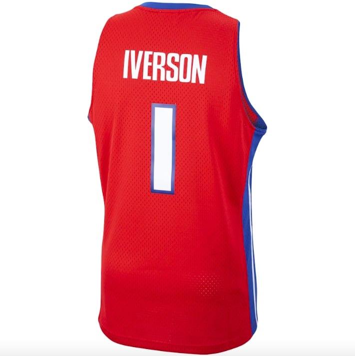 Баскетбольная джерси 2008-09 Detroit Pistons #1 Allen Iverson Mitchell & Ness Red Jersey