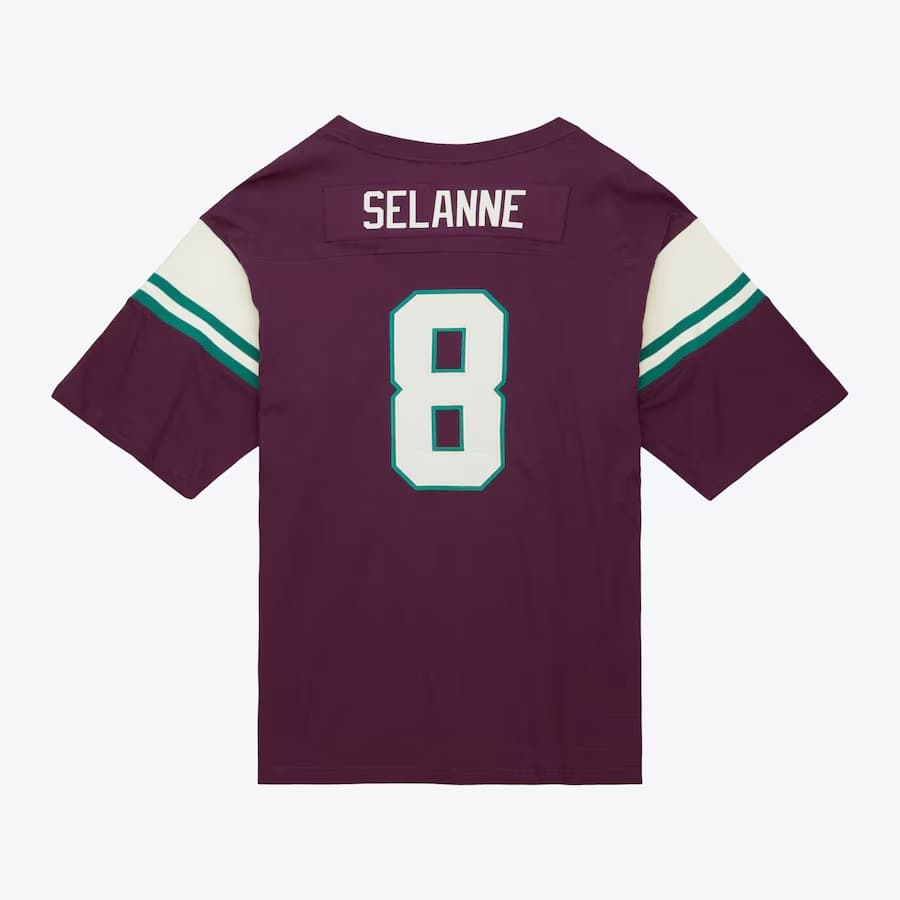 Футболка Mitchell & Ness Teemu Selanne Purple Anaheim Ducks Name & Number Icon Premium T-Shirt
