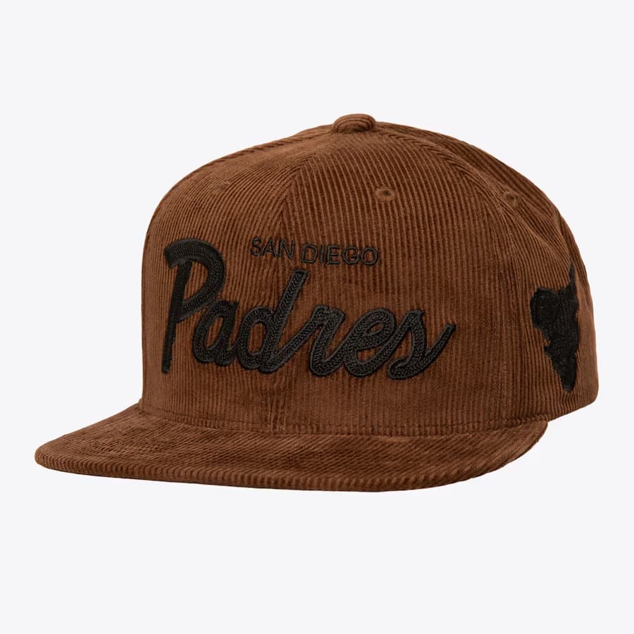Бейсболка Mitchell & Ness Brown San Diego Padres Cooperstown Collection Corduroy Snapback Hat