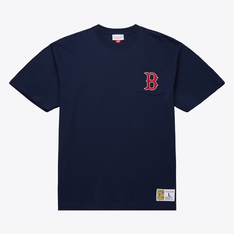 Футболка Mitchell & Ness Navy Boston Red Sox Vintage Logo Double Hit Pocket T-Shirt