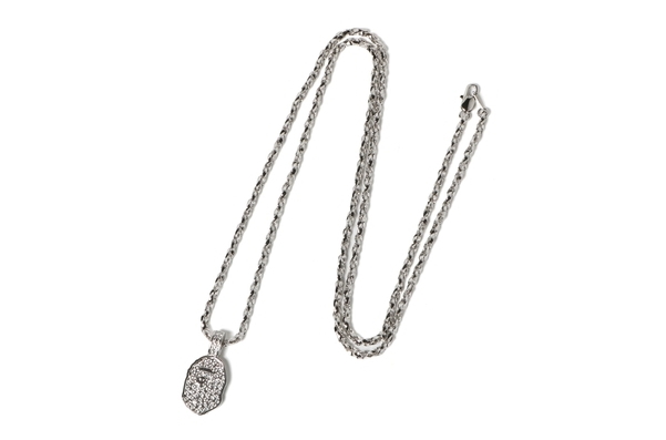 Ожерелье BAPE Rhinestone Ape Head Necklace Silver