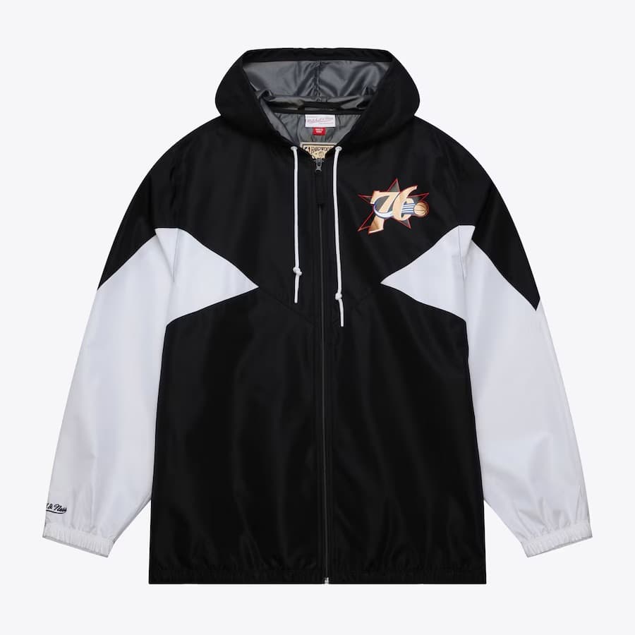 Анорак Mitchell & Ness Black Philadelphia 76ers Vintage Logo Ultimate Lightweight Full-Zip Windbreaker Jacket