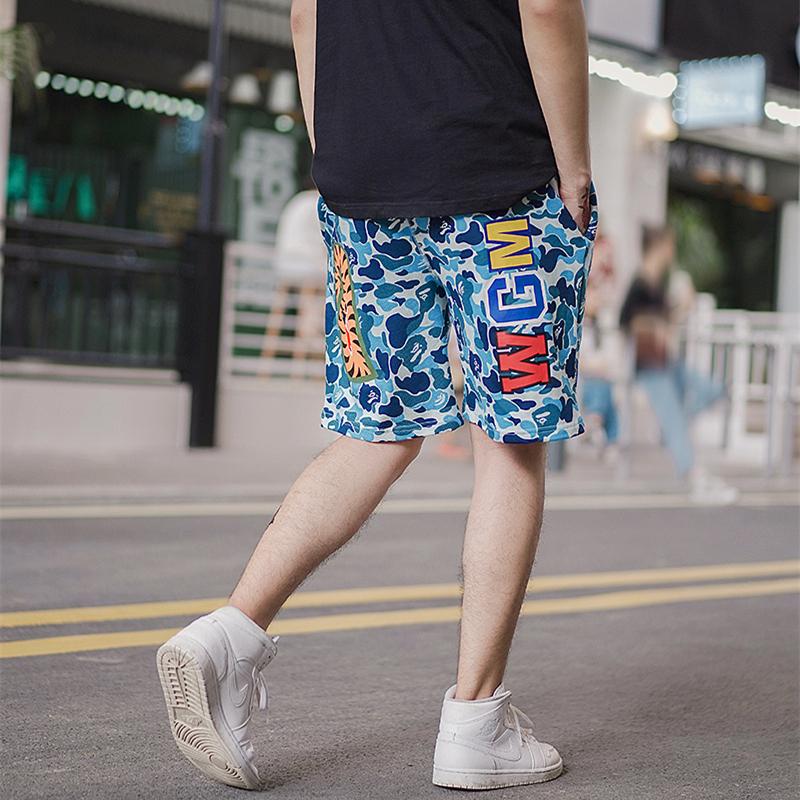 Спортивные шорты BAPE ABC Camo WGM Print Shark Sweatshorts Light Blue