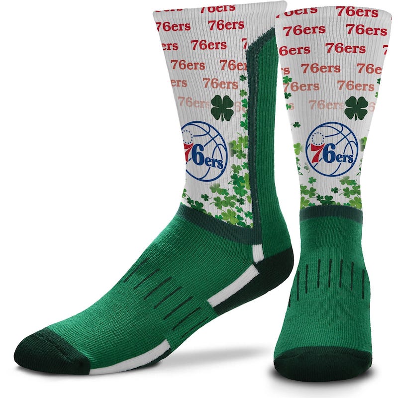 Спортивные носки For Bare Feet Philadelphia 76ers Four Leaf St. Patrick’s Day V-Curve Crew Socks