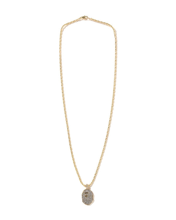 Ожерелье BAPE Rhinestone Ape Head Necklace Gold