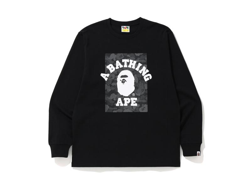 Футболка BAPE ABC Dot Reflective Camo on College Long Sleeve Tee Black