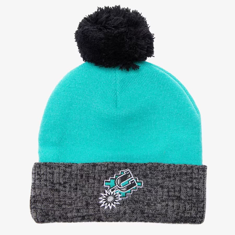 Mitchell-Ness-Turquoise-Gray-San-Antonio-Spurs-Hardwood-Classics-Two-Tone-Cuffed-Knit-Hat-with-Pom