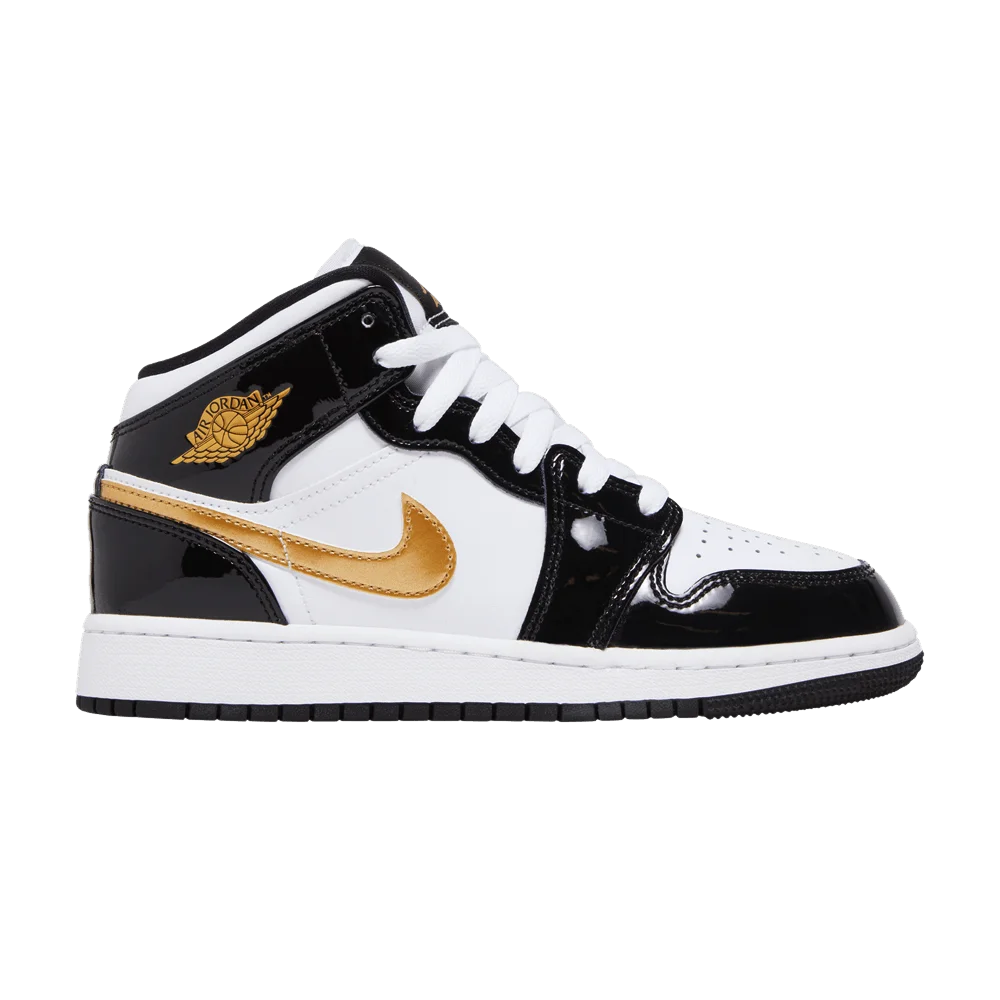 Krossovki-Air-Jordan-1-Mid-Patent-SE-GS-Black-Gold