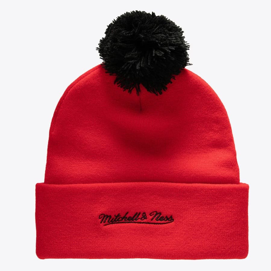 Шапка Mitchell & Ness Red Detroit Red Wings Punch Out Cuffed Knit Hat with Pom