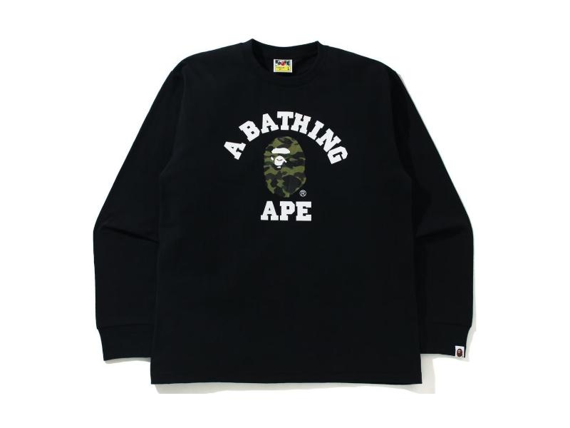 Футболка BAPE 1st Camo College L/S Tee (SS21) Black/Green